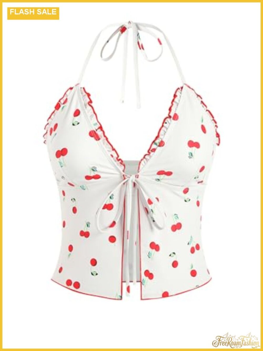 Tankini Top for Women Smocked Ruffles Tie Front Bowknot Textured High Stretch